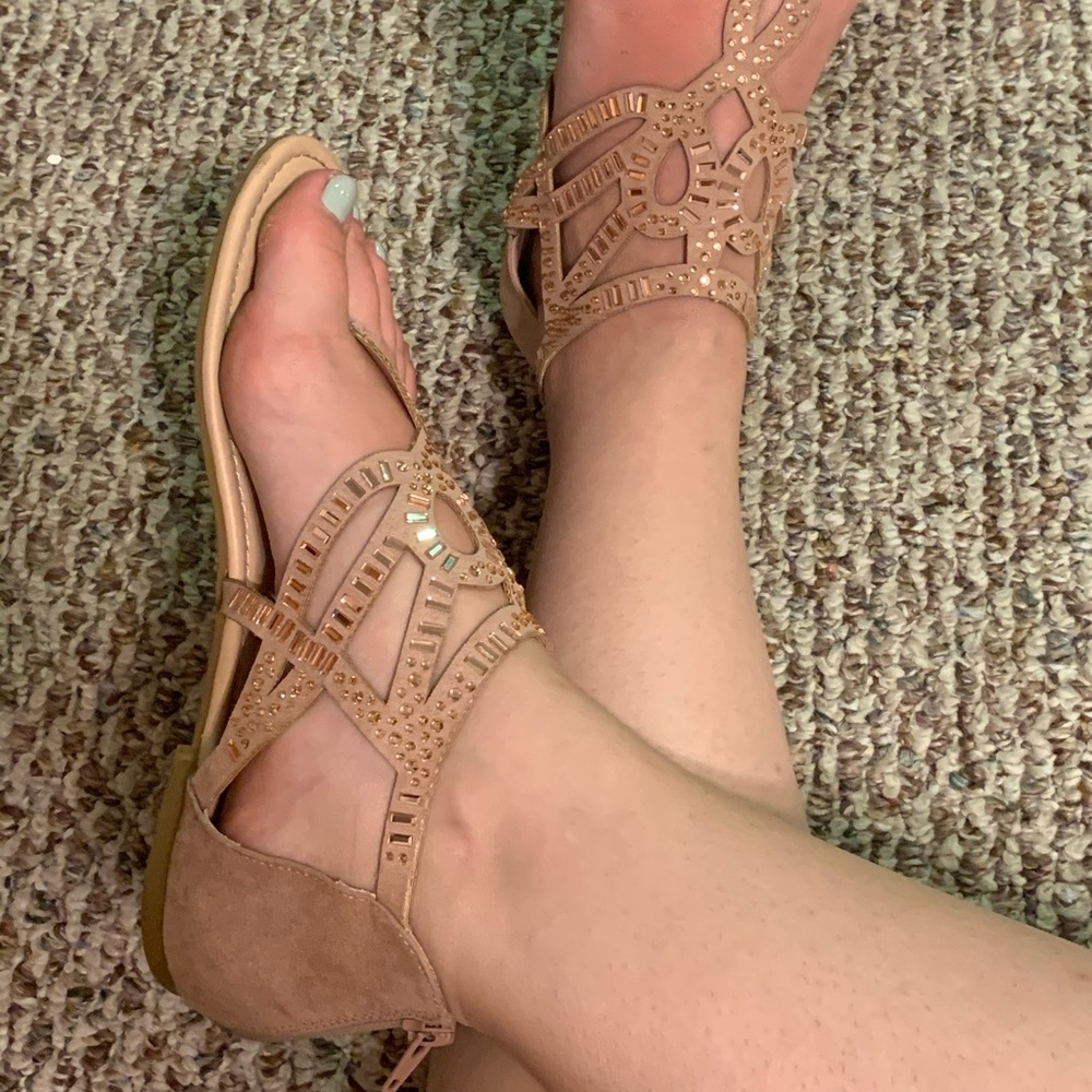 Nude Sparkly Flat Sandals